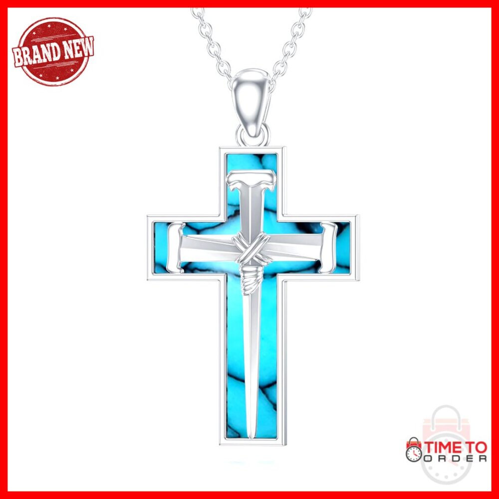 Sterling Silver 3 Nail Cross Pendant Necklace 24 Inch Chain Christian Jewelry